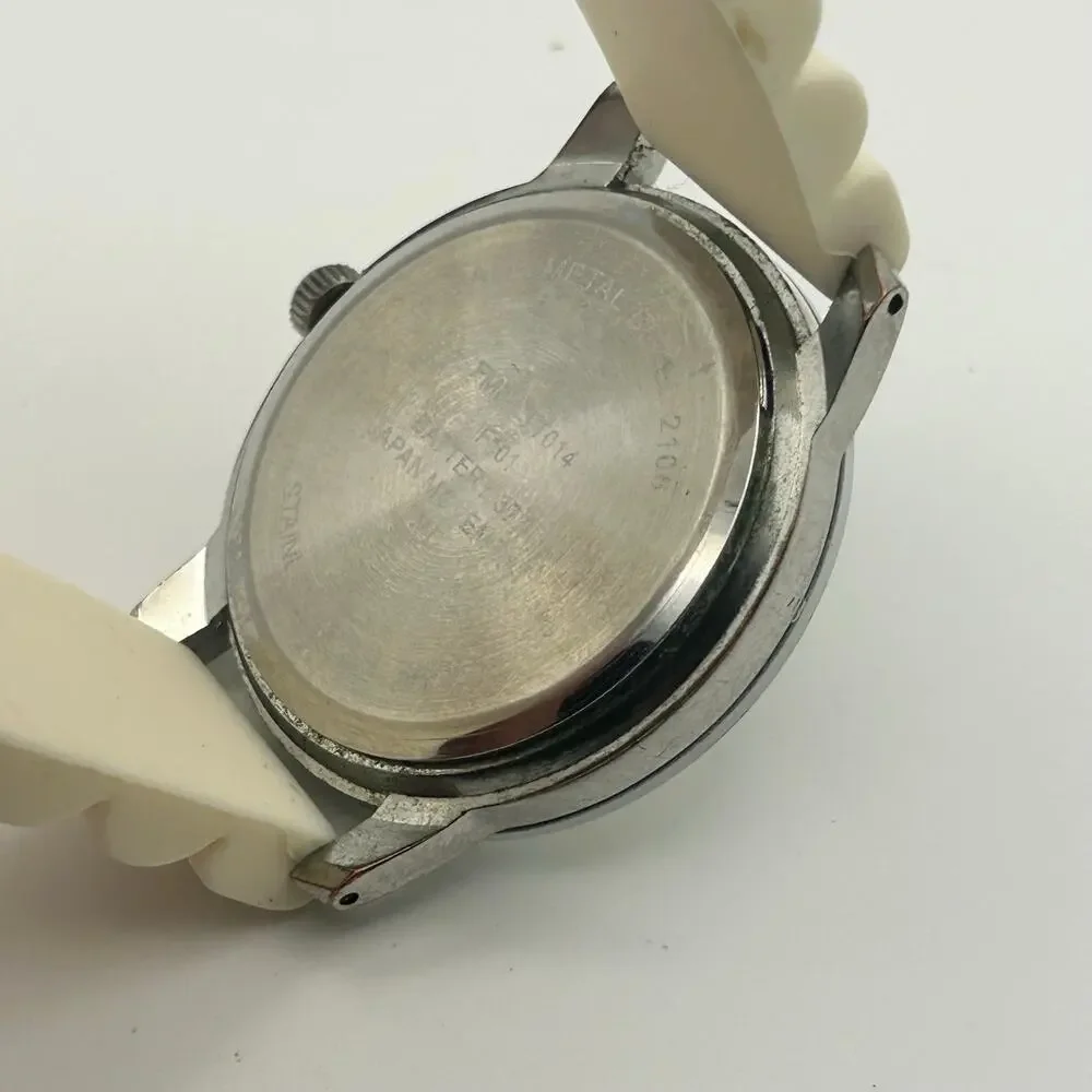 Silver-tone White Silicon Band Women’s Casual Watch Working New Battery